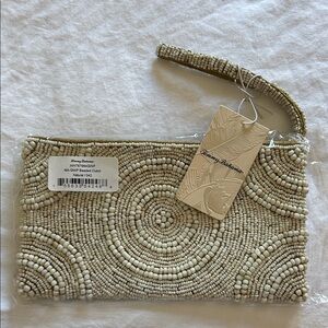 Tommy Bahama Cream and Tan Beaded Clutch